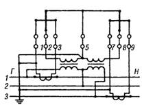 Схема включения счетчиков типов САЗ-И670Д, САЗУ-И670Д, САЗ-И670М, САЗУ-670М, САЗ-И681 и САЗУ-И681 с трансформаторами тока и напряжения в трехпроводную сеть