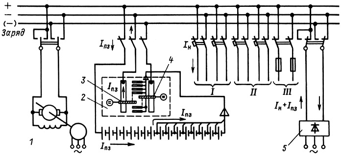 Схема аккумуляторной установки с элементным коммутатором