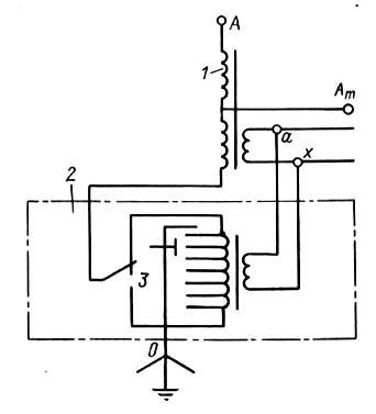 Схема регулирования напряжения на автотрансформаторе при помощи последовательного регулировочного трансформатора в нейтрали
