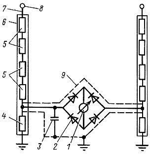 Принципиальная схема индикатора напряжения Ленэнерго для фазировки в установках 35 и 110 кВ