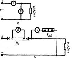 Схемы включения вольтметра и амперметра в электрическую цепь