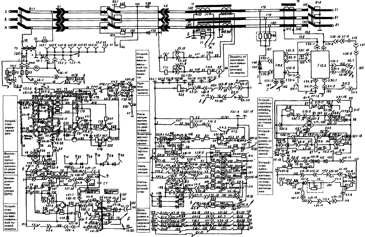 Электрическая схема шкафа отходящих присоединений КРУВ-6В